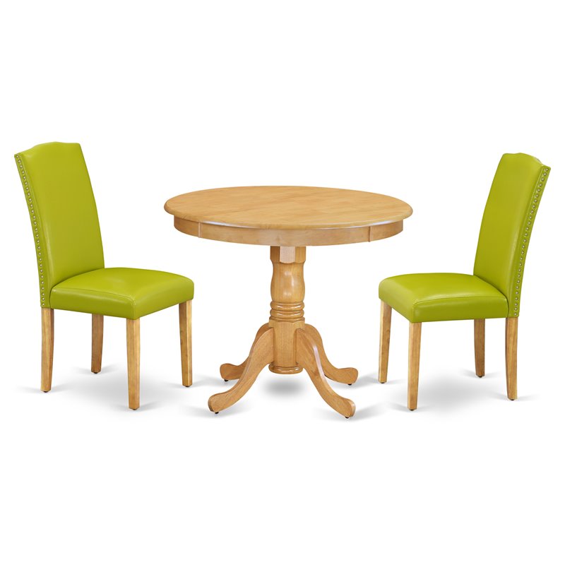 Pemberly Row 3-Piece Wood Dining Set in Oak and Autumn Green
