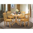 Pemberly Row 5-Piece Wooden Dining Set with Round Pedestal Table in Oak