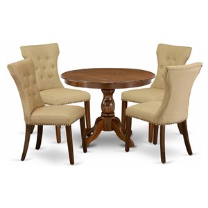 Pemberly Row 5-Piece Walnut Dining Set with Brown Upholstered Chairs