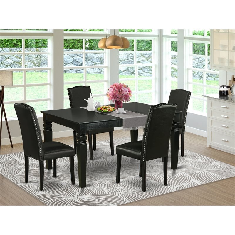 Pemberly Row 5-Piece Wood Kitchen Table Set with Black Finish and PU Leather