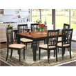 Pemberly Row 7-Piece Dining Room Set with Linen Seats in Black and Cherry Finish