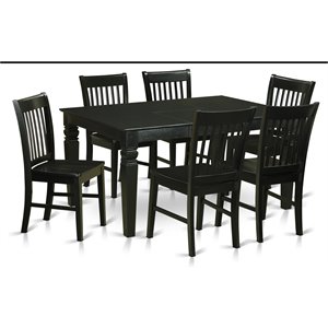 Pemberly Row 7-Piece Dining Table Set with Extension Leaf in Black Finish