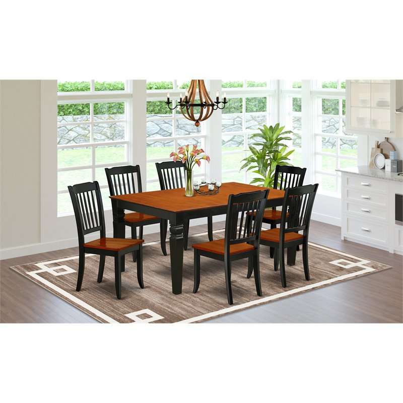 Pemberly Row 7-Piece Dining Set with Wood Chairs in Black/Cherry Finish