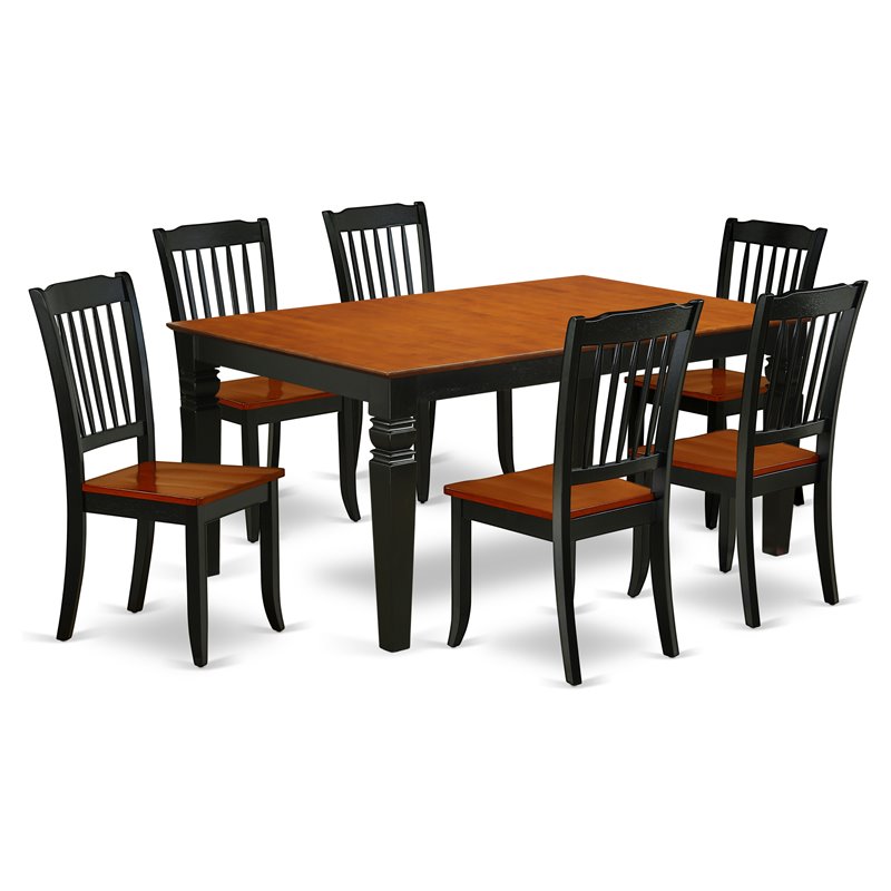 Pemberly Row 7-Piece Dining Set with Wood Chairs in Black/Cherry Finish