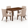 Pemberly Row 5 Piece Dining Table Set in Walnut Finish with Linen Chairs