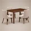 Pemberly Row 5 Piece Dining Table Set in Walnut Finish with Linen Chairs