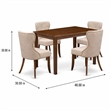 Pemberly Row 5 Piece Dining Table Set in Walnut Finish with Linen Chairs