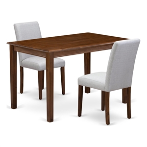 Pemberly Row 3 Piece Dining Table Set in Walnut Finish with Linen Chairs