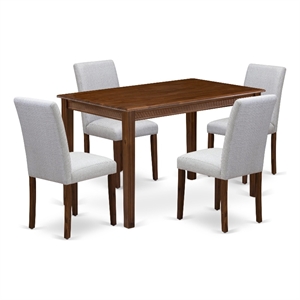 Pemberly Row 5 Piece Dining Room Set in Walnut Finish with Linen Chairs