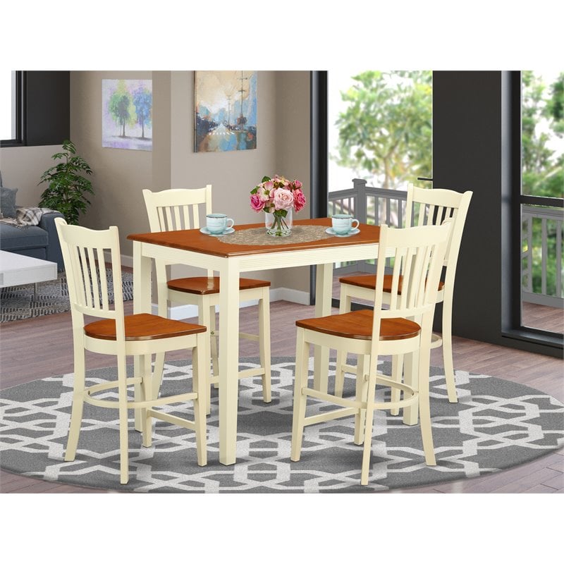 Pemberly Row 5-Piece Rubberwood Dining Set in Buttermilk and Cherry