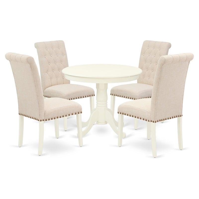 Pemberly Row 5-Piece Wood Dining Set with Upholstered Parson Chairs in White