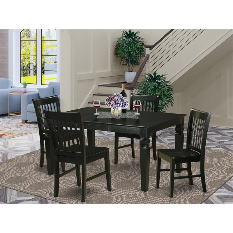 Pemberly Row 5-Piece Wood Dining Set with Extension Leaf in Black Finish