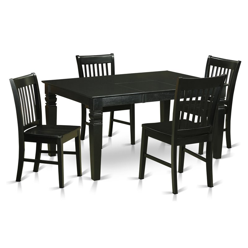 Pemberly Row 5-Piece Wood Dining Set with Extension Leaf in Black Finish
