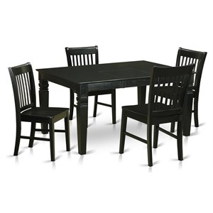 Pemberly Row 5-Piece Wood Dining Set with Extension Leaf in Black Finish