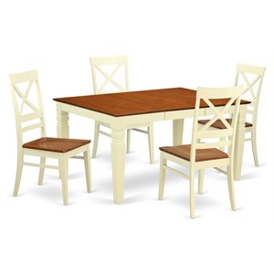 Pemberly Row 5-Piece Buttermilk & Cherry Wood Dining Set with Extension Leaf