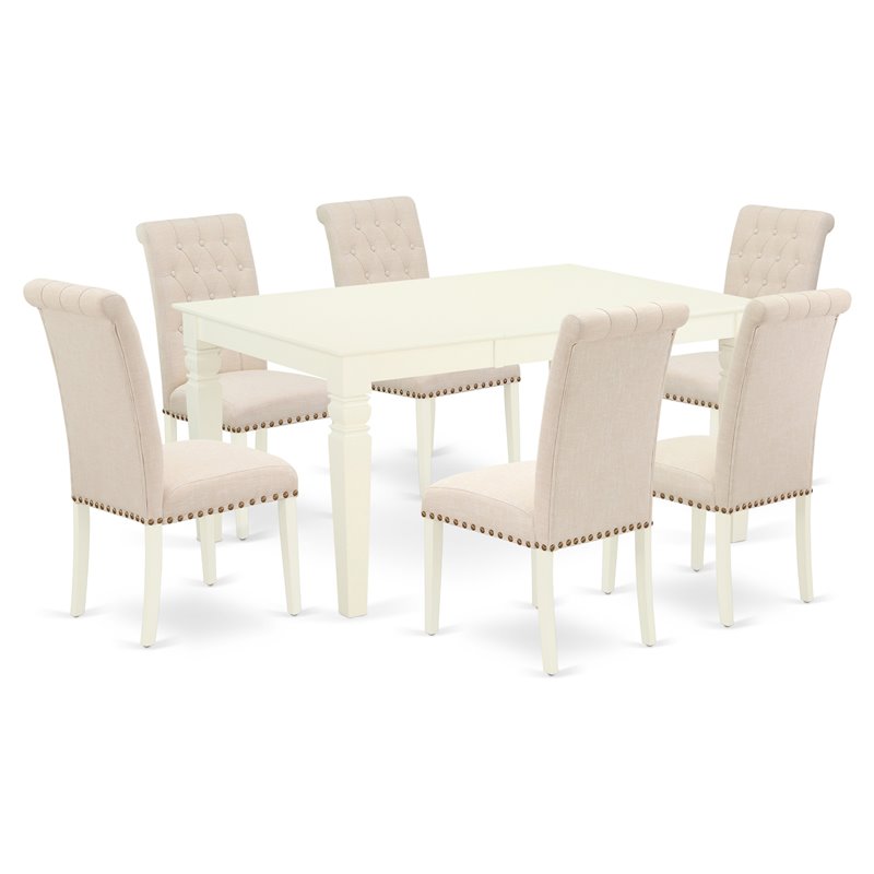 Pemberly Row 7-Piece Wooden Dining Set in Linen White and Light Beige