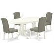 Pemberly Row 5-Piece Dining Set with Self-Storing Leaf in White and Shitake