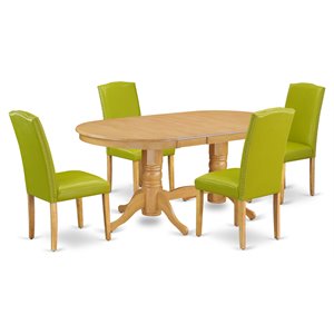 Pemberly Row 5-Piece Wood Dining Set with Oval Table in Oak/Autumn Green