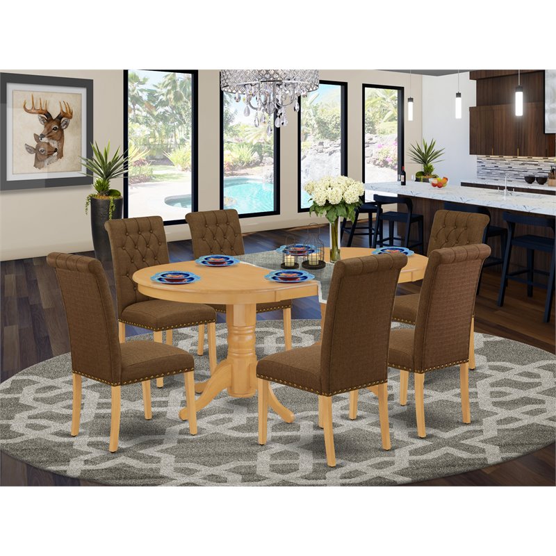 Pemberly Row 7-Piece Oval Dining Set with Rubber Wood in Oak and Dark Coffee
