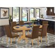 Pemberly Row 7-Piece Oval Dining Set with Rubber Wood in Oak and Dark Coffee