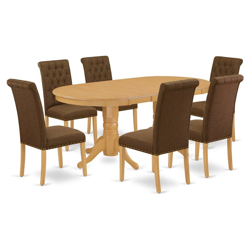Pemberly Row 7-Piece Oval Dining Set with Rubber Wood in Oak and Dark Coffee