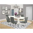 Pemberly Row 7-Piece Oval Dining Set with Rubber Wood in Linen White and Gray