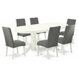 Pemberly Row 7-Piece Oval Dining Set with Rubber Wood in Linen White and Gray