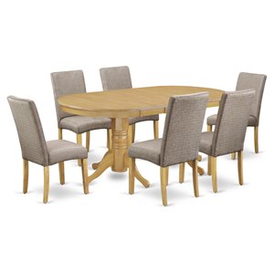 Pemberly Row 7-Piece Oval Dining Set with Rubber Wood in Oak and Dark Khaki