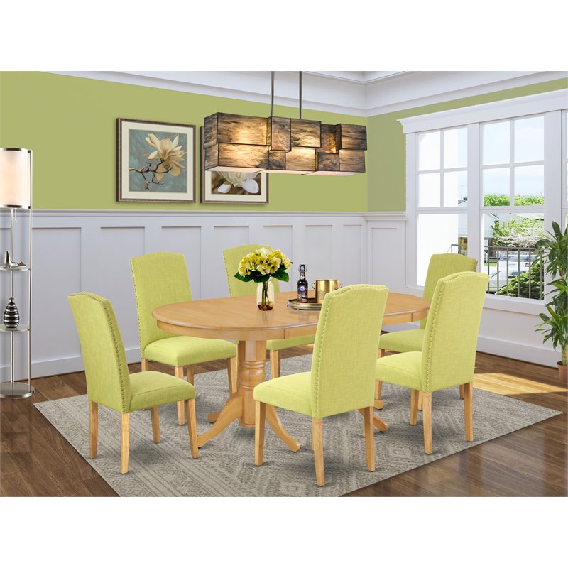 Pemberly Row 7-Piece Wood Dining Set with Oak Finish and Limelight Chairs