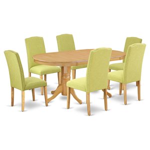 Pemberly Row 7-Piece Wood Dining Set with Oak Finish and Limelight Chairs