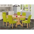 Pemberly Row 7-Piece Wood Dining Set with Oak Finish and Autumn Green Chairs