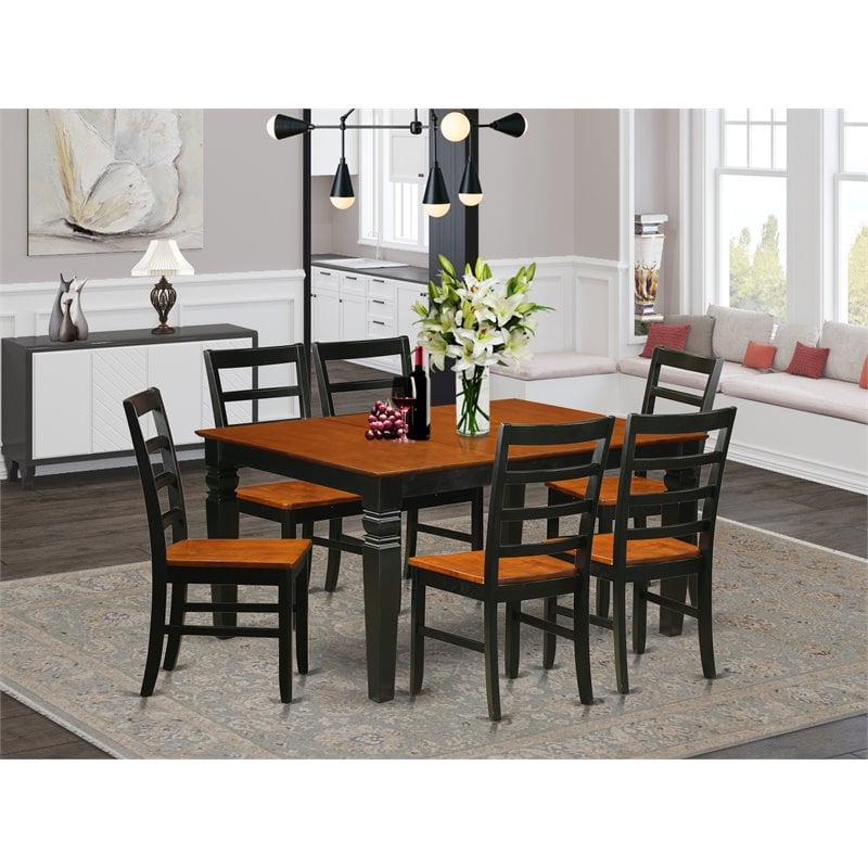 Pemberly Row 7-Piece Kitchen Table and Chair Set in Black and Cherry Wood Finish