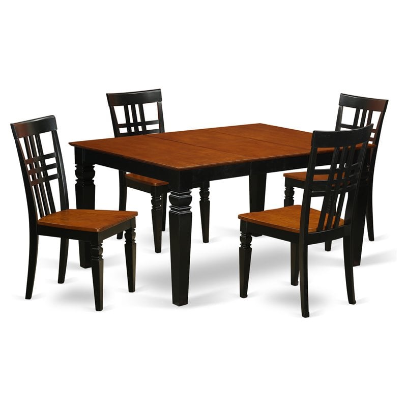 Pemberly Row 5-Piece Dining Room Table Set with Wood Chairs in Cherry Black