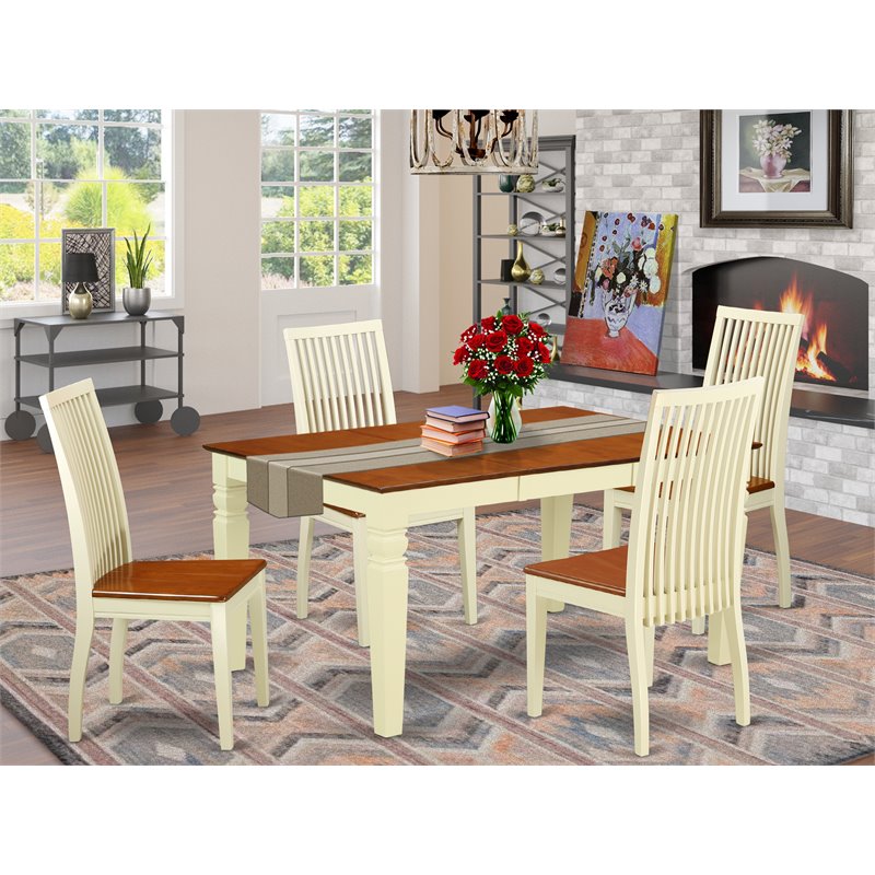 Pemberly Row 5-Piece Wood Dinette Set in Buttermilk and Cherry