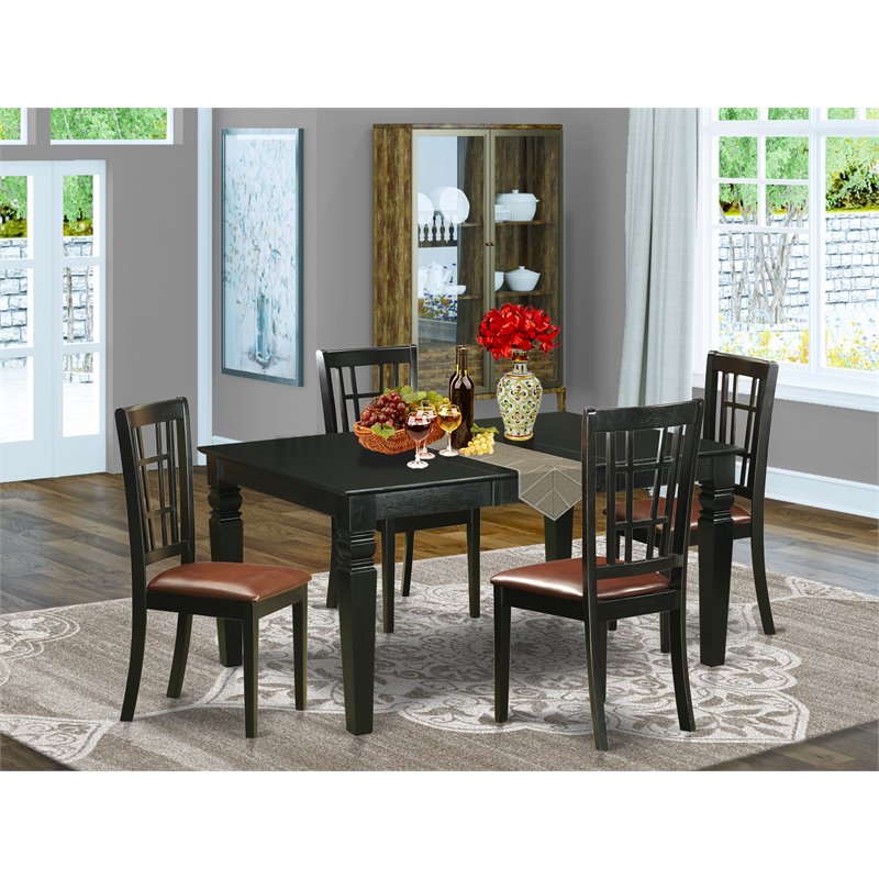 Pemberly Row 5-Piece Wood Dining Set with Butterfly Leaf in Black Finish
