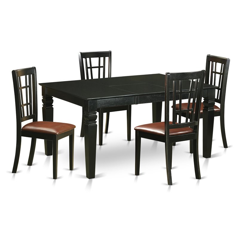 Pemberly Row 5-Piece Wood Dining Set with Butterfly Leaf in Black Finish