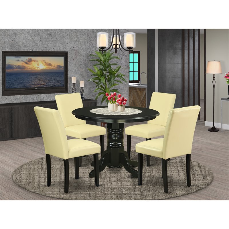 Pemberly Row 5-Piece Wood Dining Set in Black and Eggnog Finish