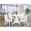 Pemberly Row 5-Piece Wood Dining Set in Linen White and White Leather