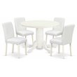 Pemberly Row 5-Piece Wood Dining Set in Linen White and White Leather