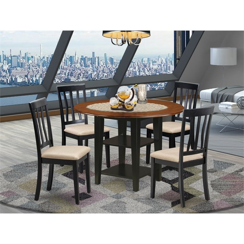 Pemberly Row 5-Piece Wood Dining Set with Cushioned Seats in Black & Cherry