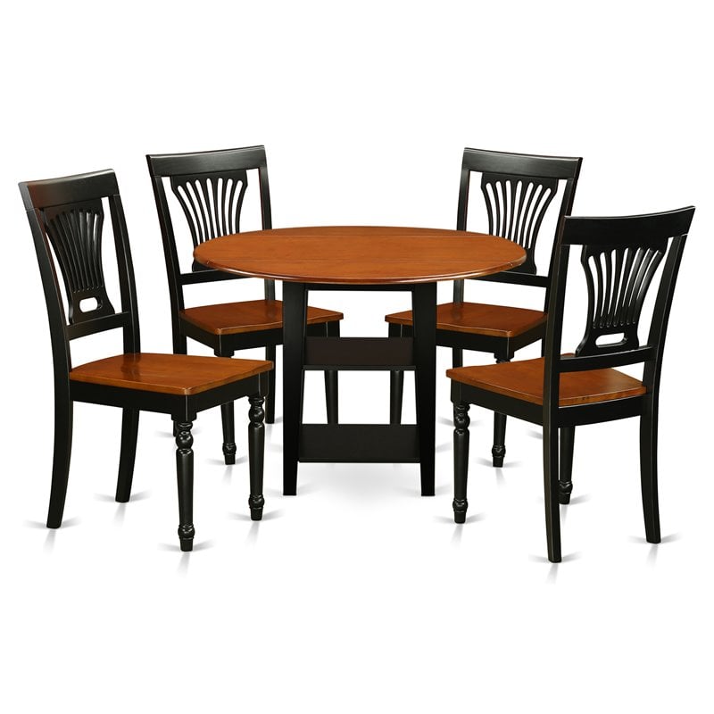 Pemberly Row 5-Piece Round Wood Dining Set with Slat Back in Black and Cherry