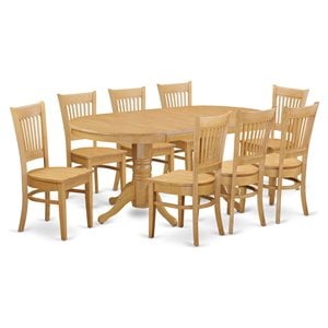 Pemberly Row 9-Piece Oval Dining Table Set in Oak Wood Construction
