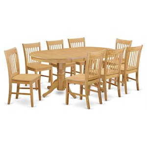 Pemberly Row 9-Piece Wood Dining Table Set with Seats in Oak Finish