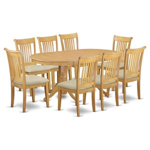 Pemberly Row 9-Piece Wood Dining Table Set with Cushioned Chairs Oak