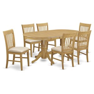 Pemberly Row 7-Piece Oval Dining Table Set with Double Pedestal Base in Oak