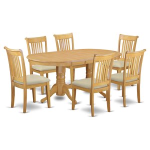 Pemberly Row 7-Piece Oak Dining Set with Cushioned Chairs & Pedestal Table