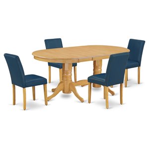 Pemberly Row 5-Piece Dining Set with Oak Finish Table and Oasis PU Chairs