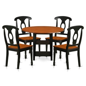 Pemberly Row 5-Piece Dinette Set with Wood Seats in Black Cherry Finish