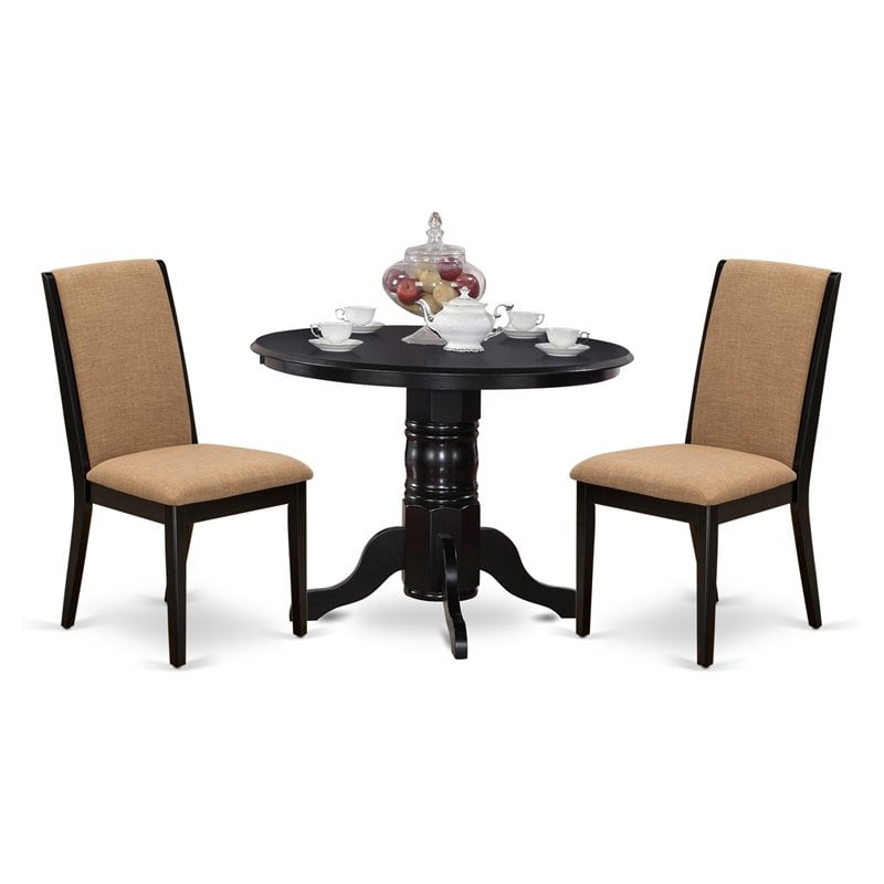 Pemberly Row 3-Piece Wood Dining Table Set in Black with Fabric Chairs