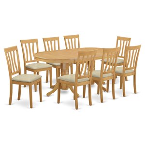 Pemberly Row 9-Piece Oak Wood Kitchen Set with Double Pedestal Table